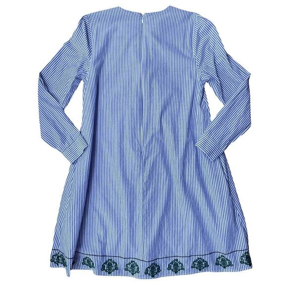 Lili's Closet Anthropologie Blue White Stripe Embroidered Cotton Dress - Small - Picture 5 of 11